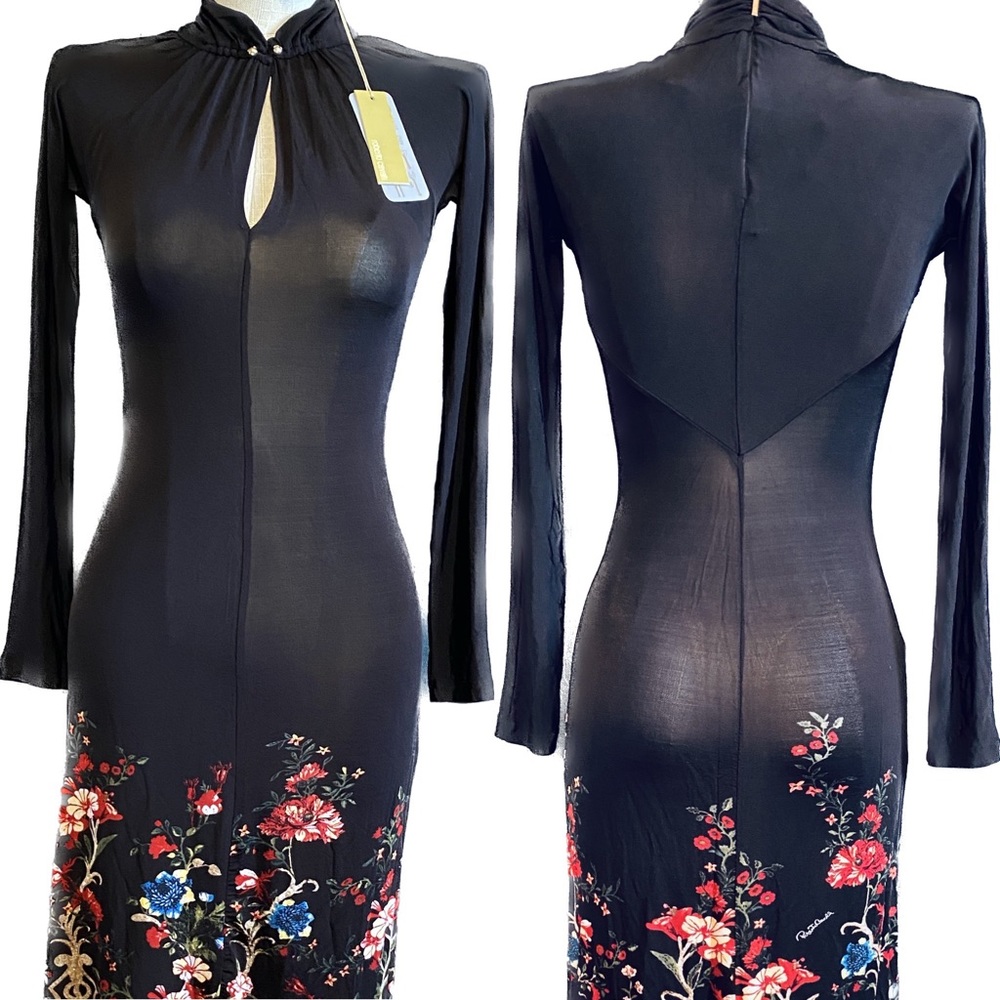 ROBERTO CAVALLI Floral Midi Dress Keyhole Detail